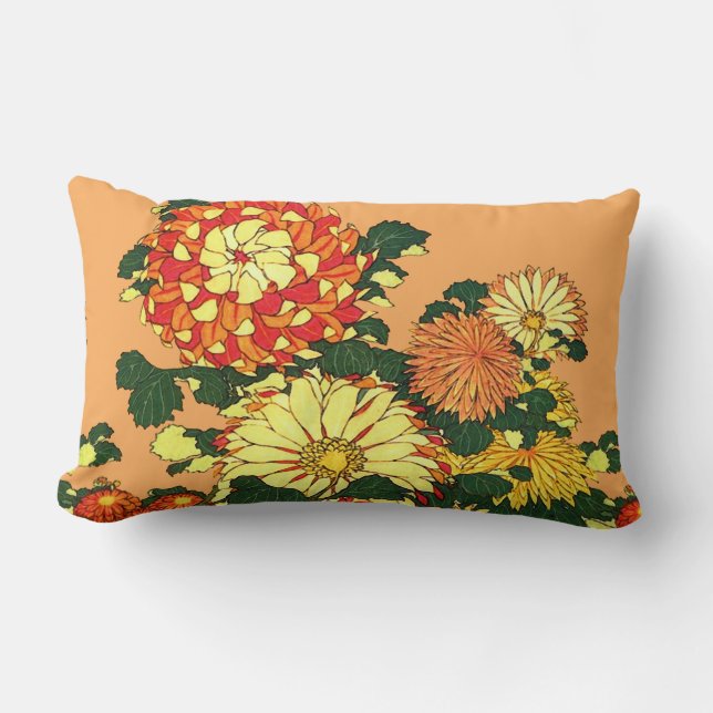 Coussin Rectangle Flower Border, mandarin orange et or (Recto)