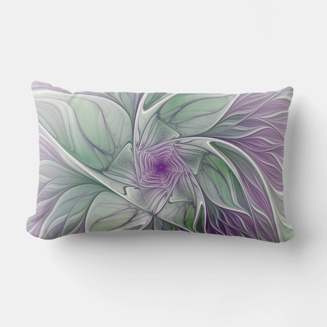Coussin Rectangle Flower Dream, Abstract Purple Green Fractal Art (Recto)