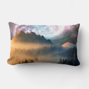 COUSSIN RECTANGLE FOND DE STYLE GALAXIE DE FORET DE MONTAGNE À L'AUB