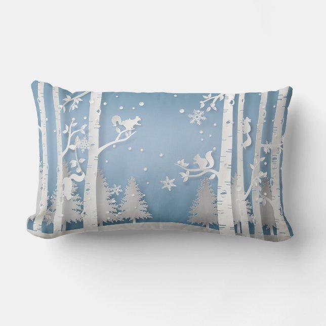 Coussin Rectangle Forêt d'hiver avec écureuils (Recto)