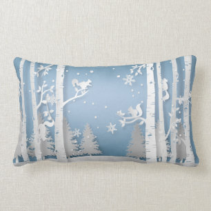 Coussin Rectangle Forêt d'hiver avec écureuils