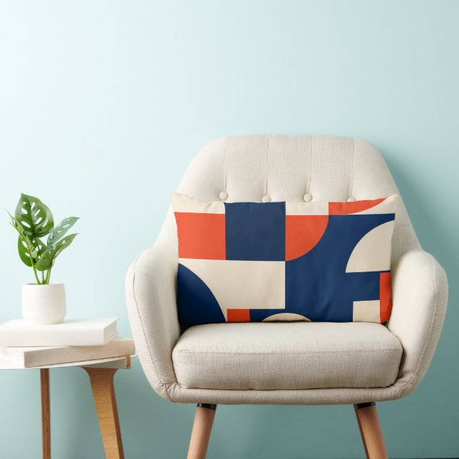 Coussin Rectangle Formes Géométriques Gras en Bleu Nuit Orange et Bl (Chaise)