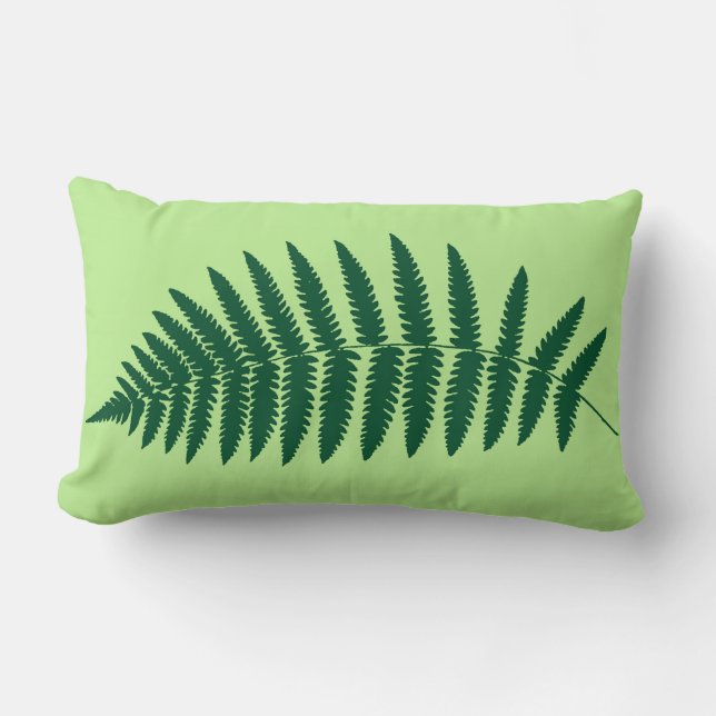 Coussin Rectangle Fougère de bois 2, Émeraude et Vert Clair (Recto)