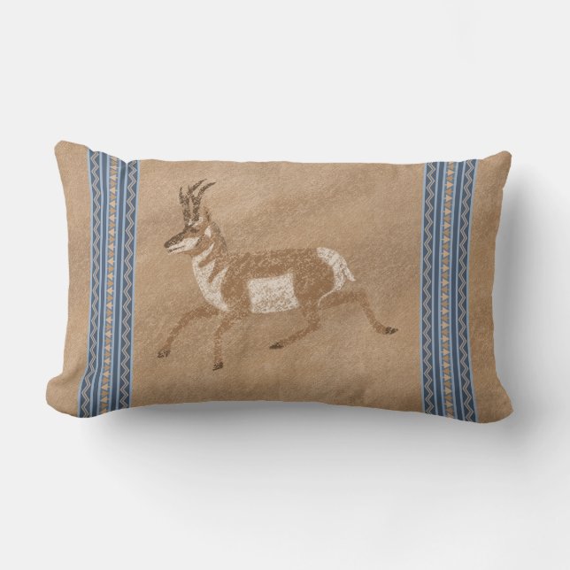 Coussin Rectangle Fourche sud-ouest Antilope courant Bordure bleue (Recto)