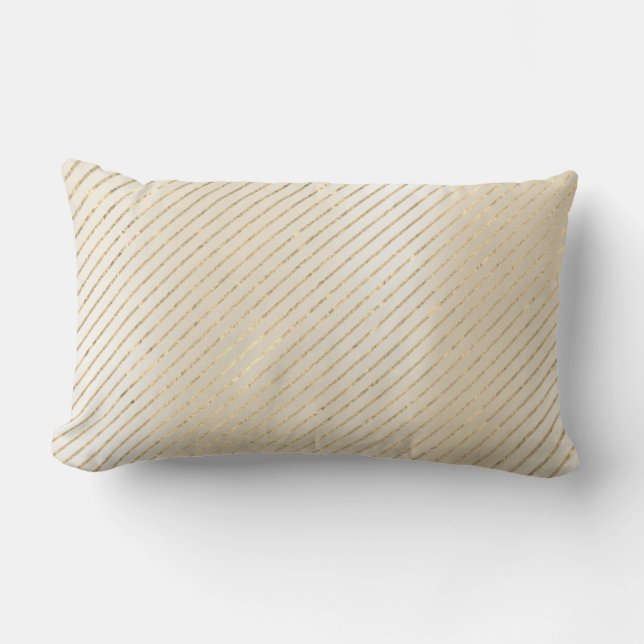Coussin Rectangle Foxier Gold Metallic Stripes Lignes Pearly Creamy (Recto)
