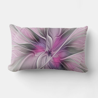 Coussin Rectangle Fractal Floral Moderne Abstrait Fleur Rose Gris