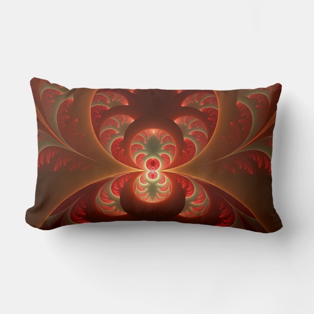 Coussin Rectangle Fractale moderne abstraite lumineuse orange rouge (Recto)