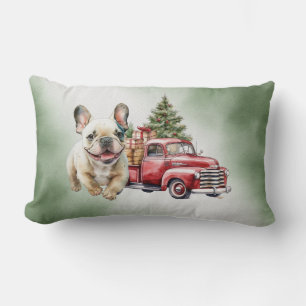 Coussin Rectangle French Bull Dog avec camion rouge pour Noël
