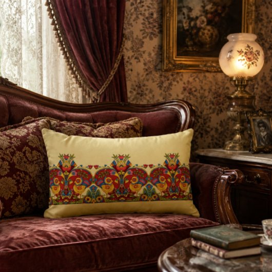 Coussin Rectangle Frise rétro de l'ère victorienne Oiseaux Papillons