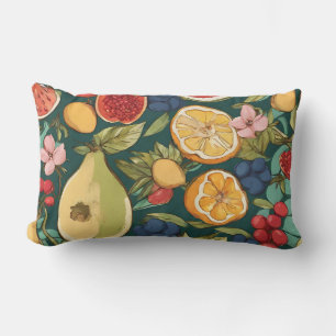 Coussin Rectangle Fruits d'agrumes, raisins et fleurs variés. Peintu