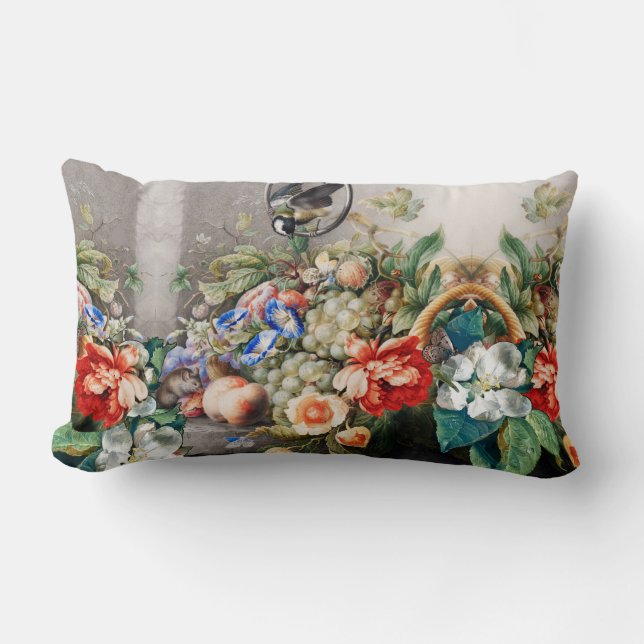 COUSSIN RECTANGLE FRUITS, FLEURS, PÂTISSERIES, PEACHES ET PETIT OISE (Recto)