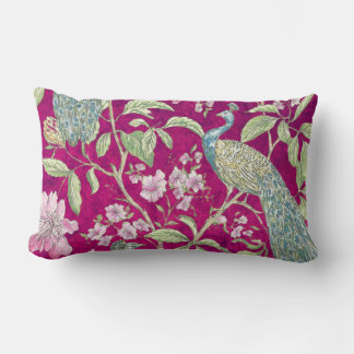 Coussin Rectangle Fuchsia Chinoiserie paon floral