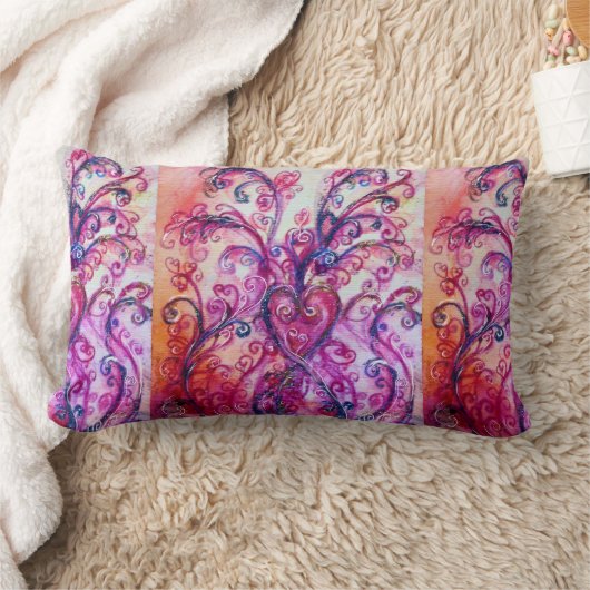 COUSSIN RECTANGLE FUCHSIA ROSE FLEURIES BLANCHES AVEC LE COEUR (Couverture)