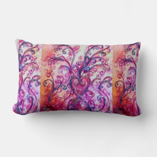 COUSSIN RECTANGLE FUCHSIA ROSE FLEURIES BLANCHES AVEC LE COEUR (Recto)