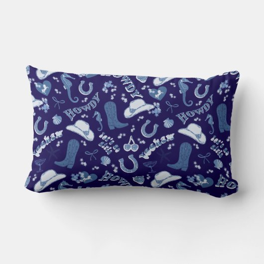 Coussin Rectangle Fun Dark Navy Blue Coastal Cowgirl Motif (Verso)