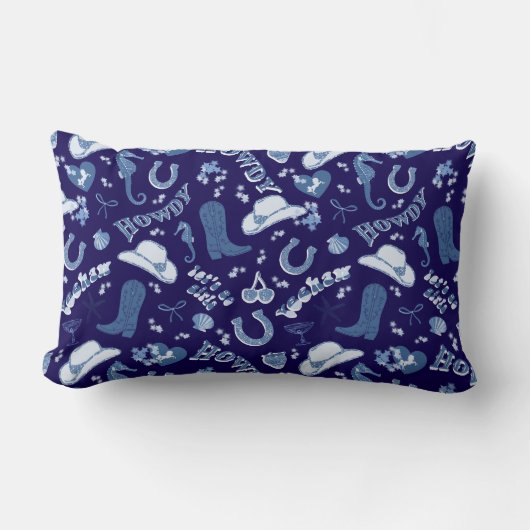 Coussin Rectangle Fun Dark Navy Blue Coastal Cowgirl Motif (Recto)