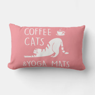 Coussin Rectangle Funny Coffee Lover Yoga Workout Rose Mignon Chat T