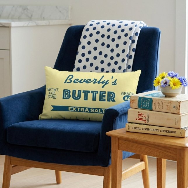 Coussin Rectangle Funny Extra Salty Stick of Butter Personalized (Personalize this stick of butter lumbar pillow for yourself or an extra salty friend!)