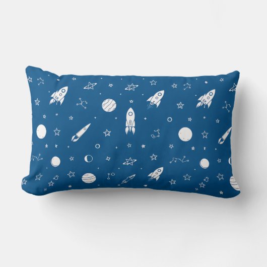 Coussin Rectangle Fusées et éléments spatiaux sur un fond bleu (Recto)