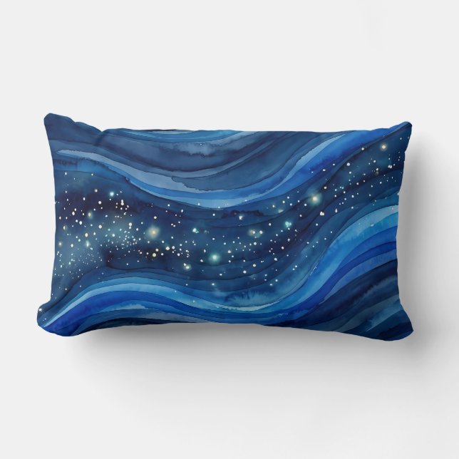 Coussin Rectangle Galaxie Aquarelle de Minuit (Recto)