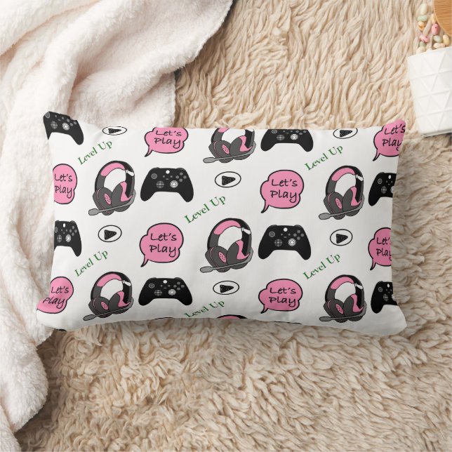 Coussin Rectangle Gamer Girl rose et noir (Couverture)