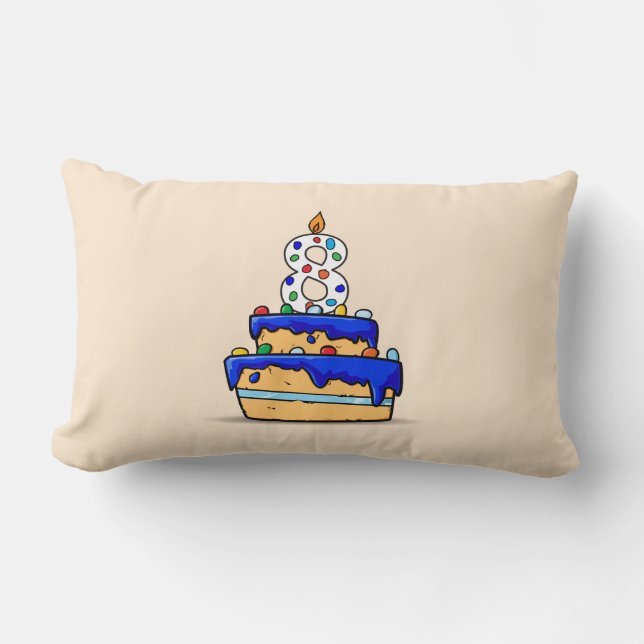Coussin Rectangle Garçon 8e anniversaire, 8 sur Gâteau bleu doux (Recto)
