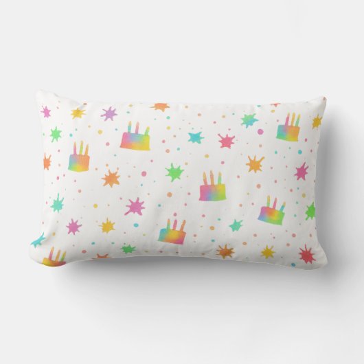 Coussin Rectangle Gâteau d'anniversaire à l'aquarelle arc-en-ciel pe (Recto)