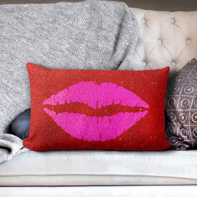 Coussin Rectangle Géant brillant rose lèvres rouge parties scintilla (Créateur téléchargé)