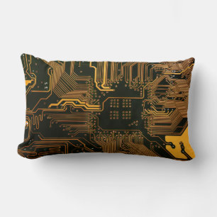 Coussin Rectangle Geek Sortie carte circuit électronique orange PCB