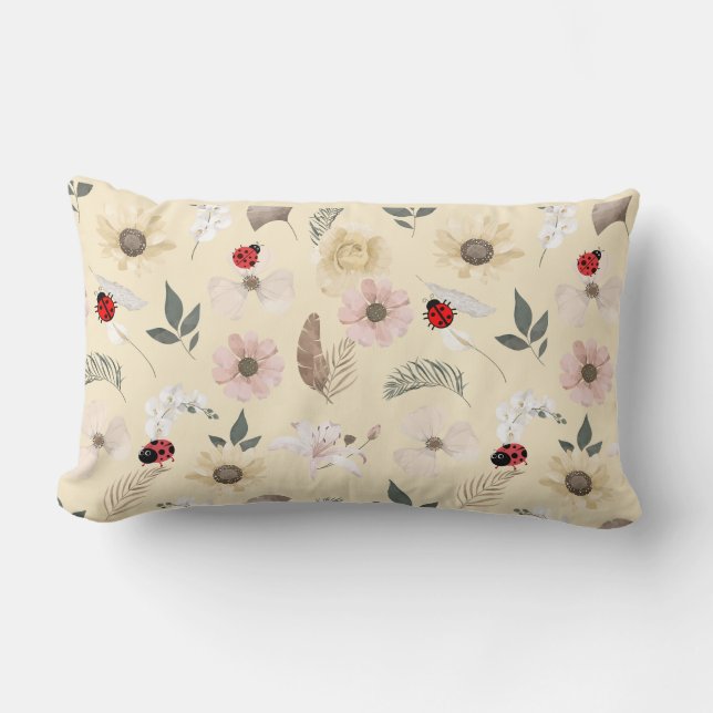 Coussin Rectangle Gentle Blooms and Ladybugs (Recto)
