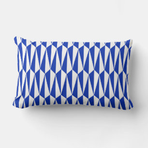 Coussin Rectangle Géométrique, cobalt et blanc du milieu du siècle