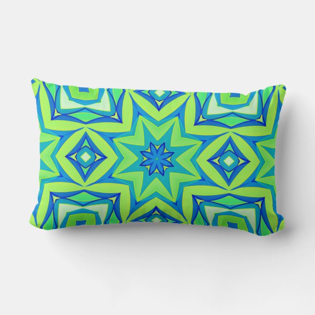 Coussin Rectangle Géométrique étoile Abstraite - Vert chaux et bleu (Verso)