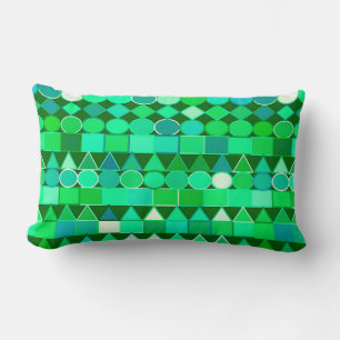 Coussin Rectangle Géométrique Tribale moderne, vert émeraude et Aqua