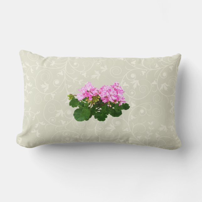Coussin Rectangle Géraniums rayés rose et blanc (Recto)