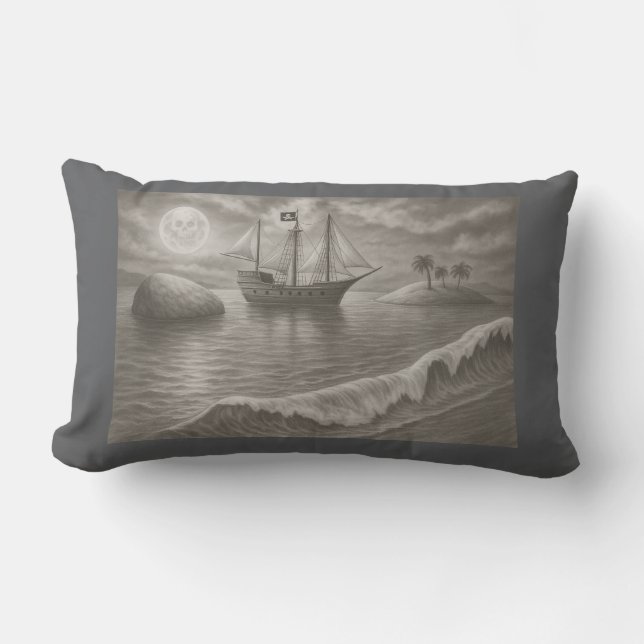 Coussin Rectangle Ghost Ship Pirate – Nautical Moonlit Ocean (Recto)