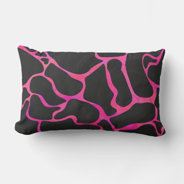 Coussin Rectangle Girafe Imprimé Rose Chaud et Noir (Recto)