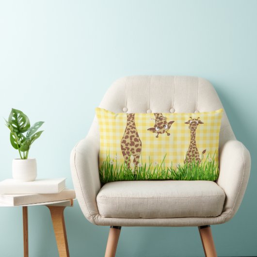 Coussin Rectangle Giraffes en Herbe avec marguerites (Chaise)