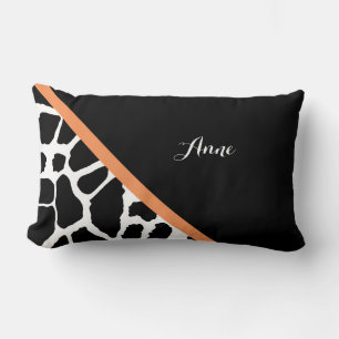 Coussin Rectangle Girly Giraffe Imprimer Moderne Orange Bande Avec N