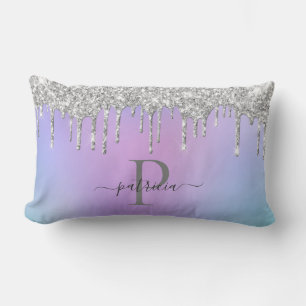 Coussin Rectangle Glam Argent Paillettes Elegant Monogramme