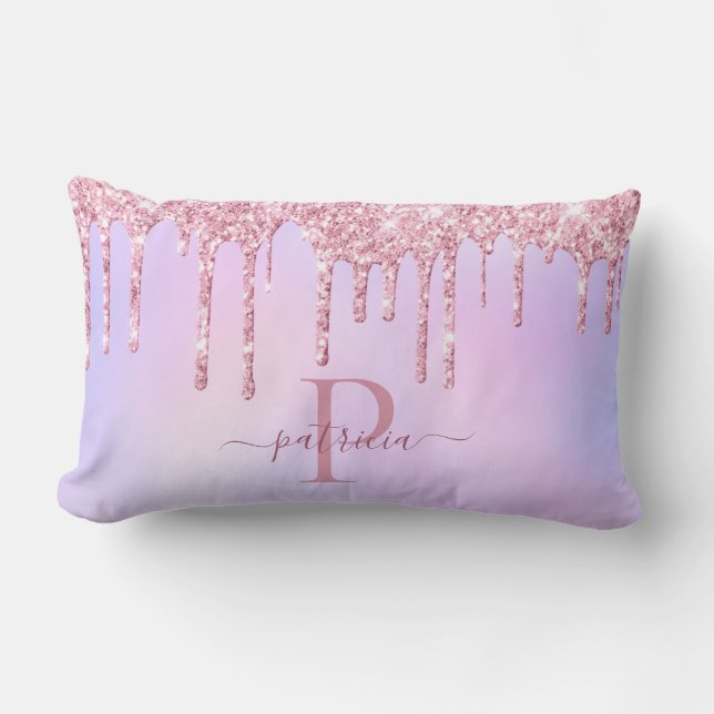 Coussin Rectangle Glam Rose Paillettes Elegant Monogramme  (Recto)