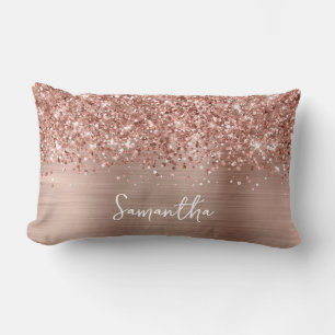Coussin Rectangle Glitter Rose Gold Glam Nom du script