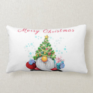 Coussin Rectangle Gnome mignonne avec arbre de Noël Casquette et ca