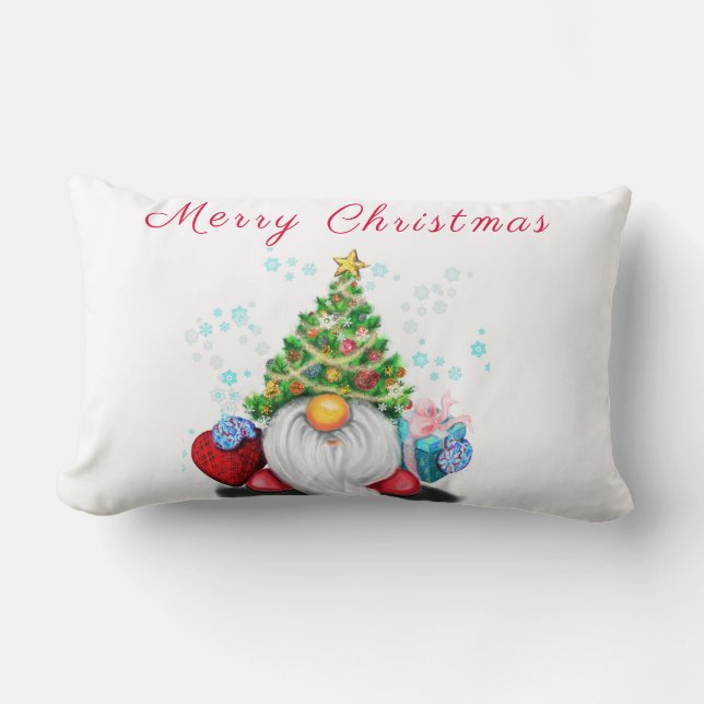 Coussin Rectangle Gnome mignonne avec arbre de Noël Casquette et cad (Recto)