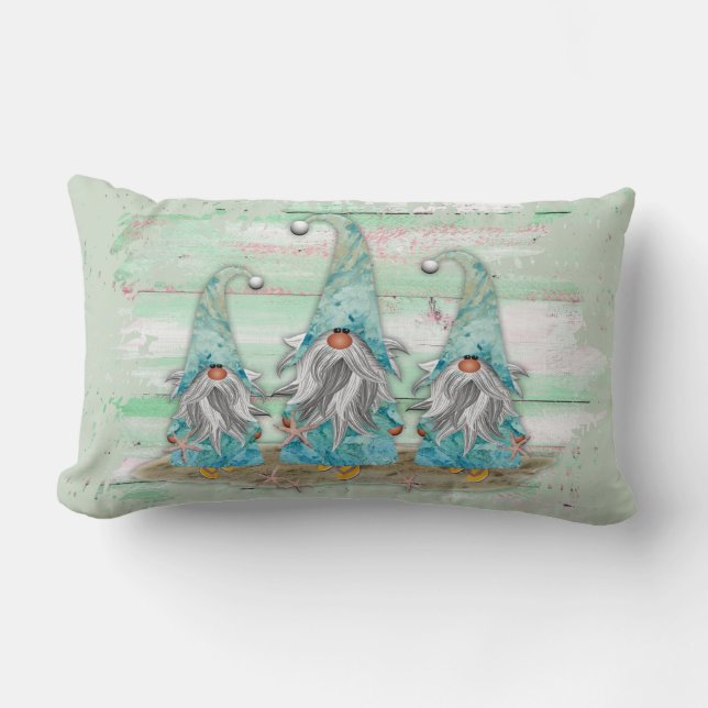 Coussin Rectangle Gnomes de la plage de couleur d'eau bleu tropical (Recto)