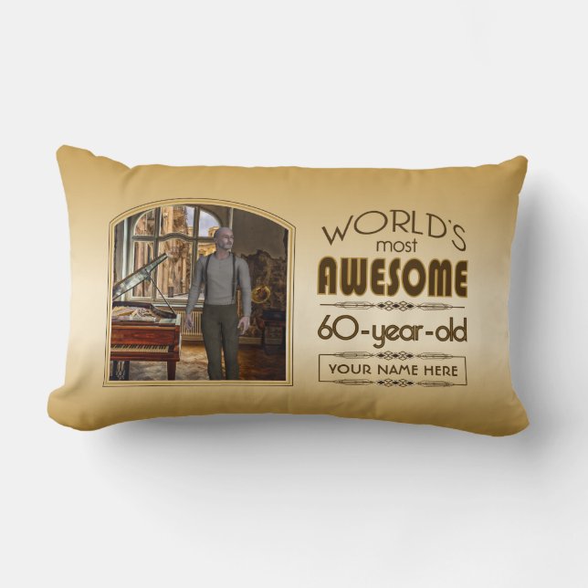 Coussin Rectangle Gold 60th Birthday Meilleur cadre photo personnali (Recto)