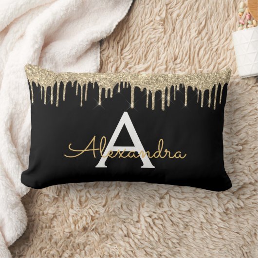 Coussin Rectangle Gold Black Parties scintillant de luxe Glam Monogr (Couverture)