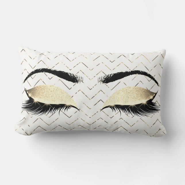 Coussin Rectangle Gold Chevron Blanc Foxier Eye Brown Parties scinti (Recto)