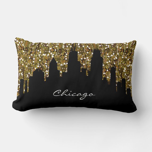Coussin Rectangle Gold Confetti Parties scintillant Chicago Skyline  (Recto)