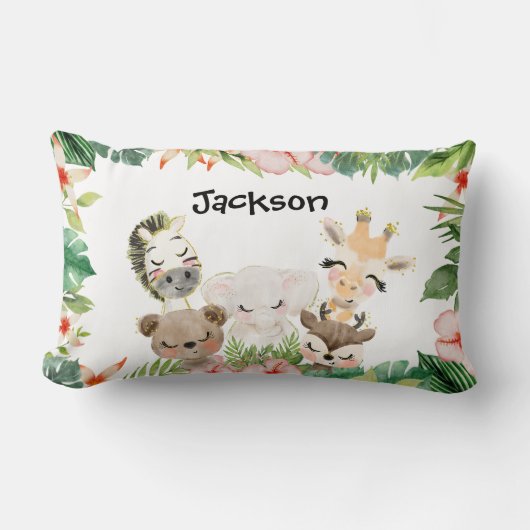 Coussin Rectangle Gold Safari Friends | Aquarelle Florale (Recto)