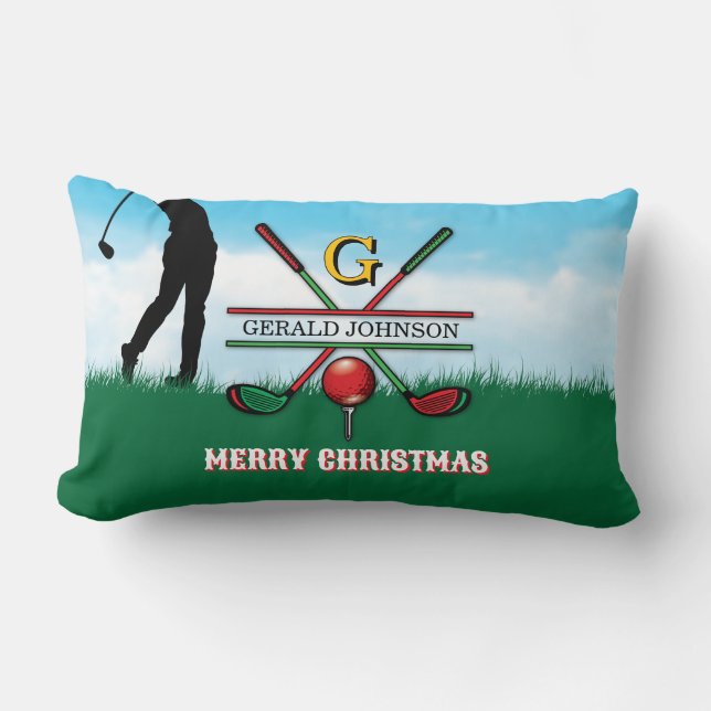 Coussin Rectangle Golfer Customisé Noël Monogramme Design (Recto)